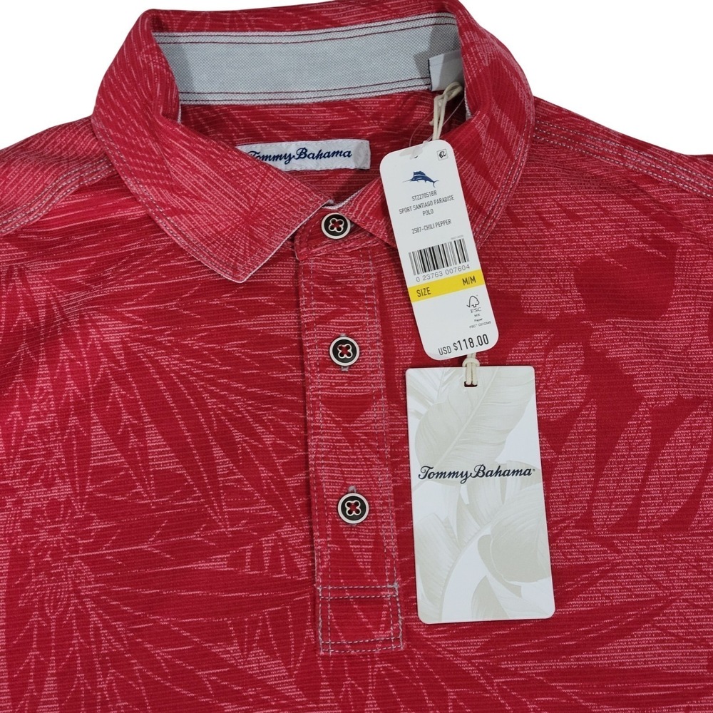 Tommy Bahama Golf Polo Mens Medium Sport Santiago Paradise Chili Pepper Red NEW‎